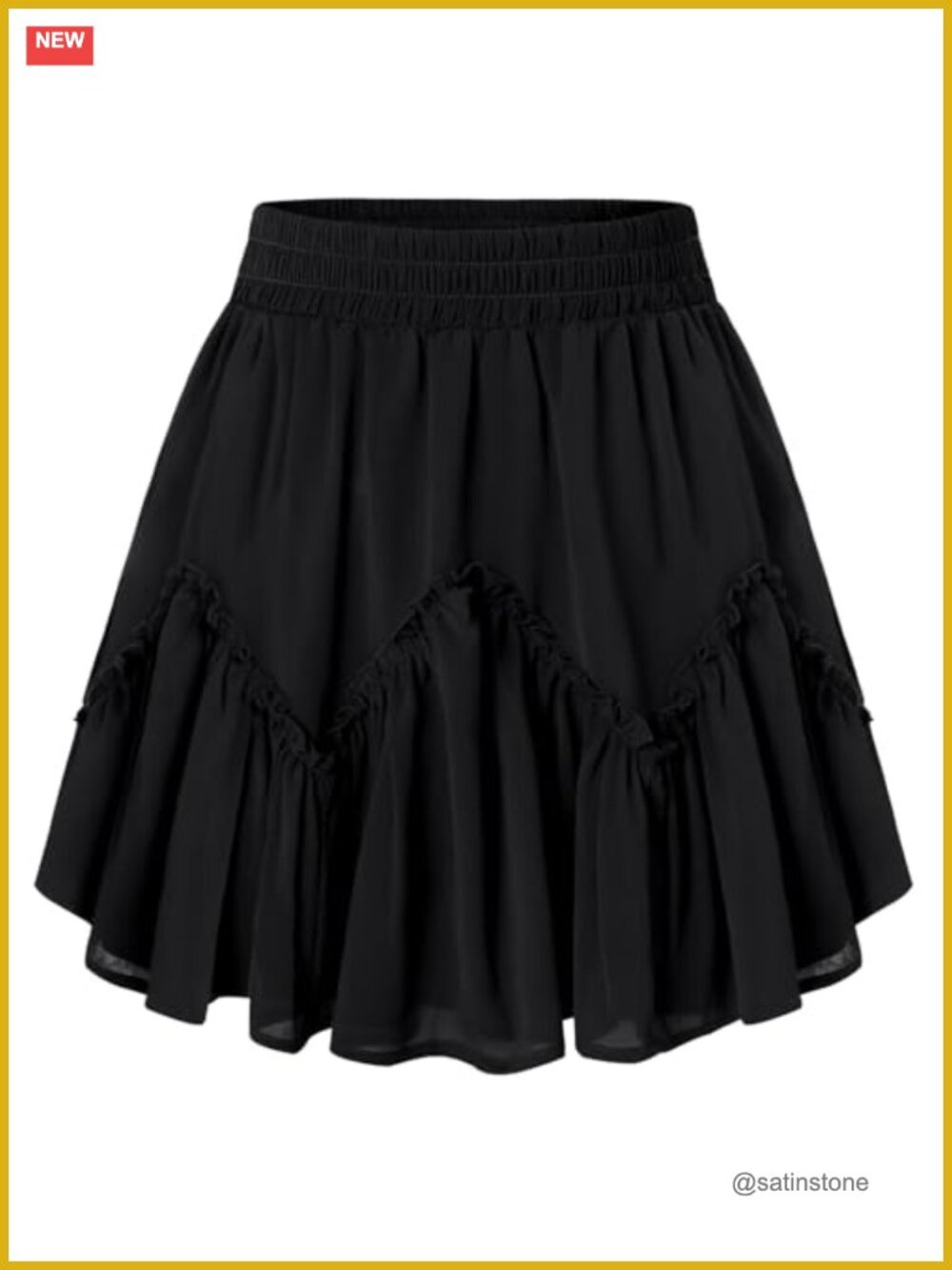 Chiffon Mini Skirt Tiered Ruffle Hem Elastic Waist with Pockets